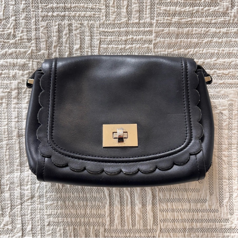 Kate Spade Maple Court Zani Scalloped Crossbody | Black Leather - Picture 3 of 9